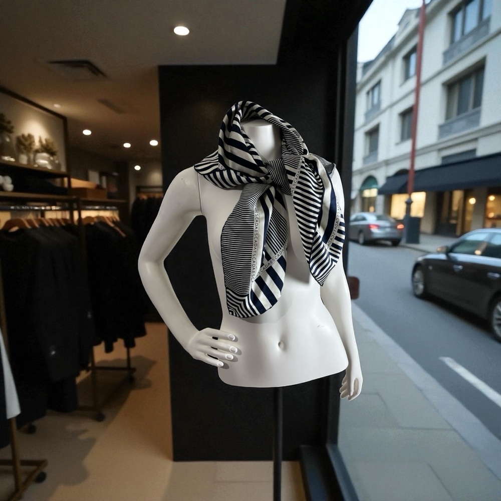 Escada Striped Blue and White Scarf